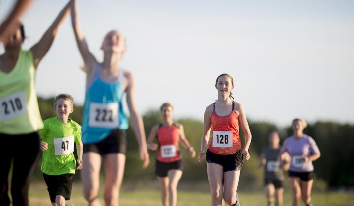 People running towards finish line
