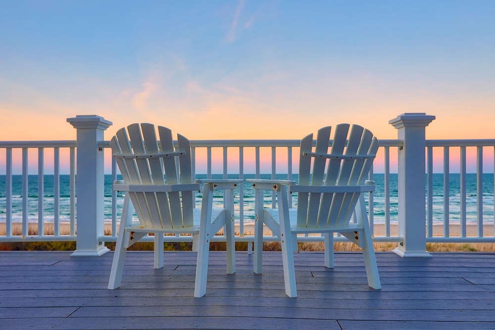 Beach chairs on a deck in the Outer Banks