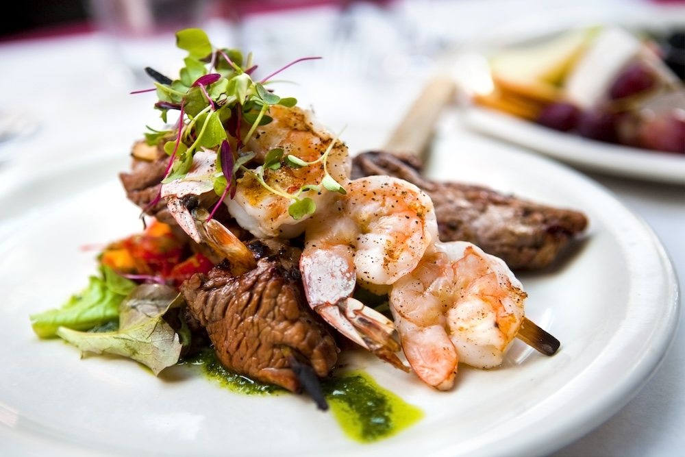 Seafood dinner on a plate at a restaurant